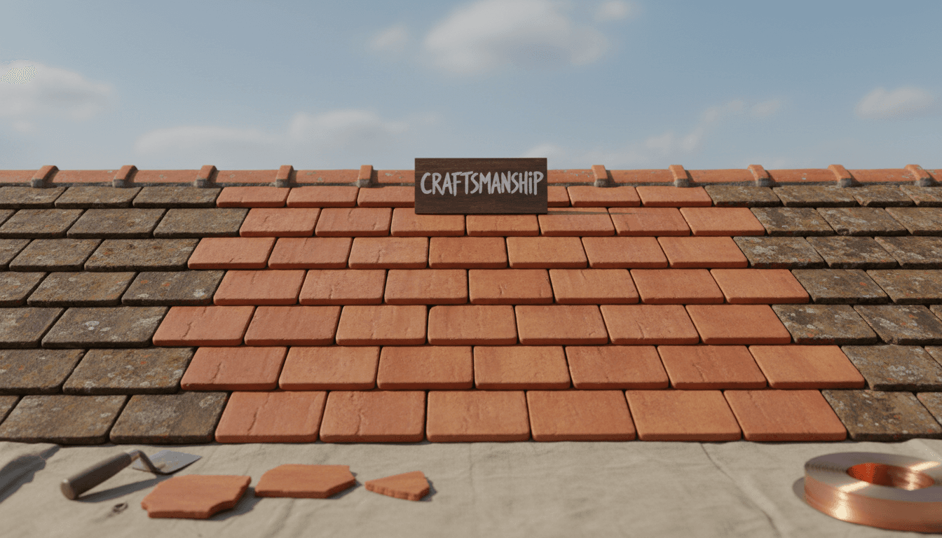 Détail des tuiles de toiture et travail de réparation de qualité